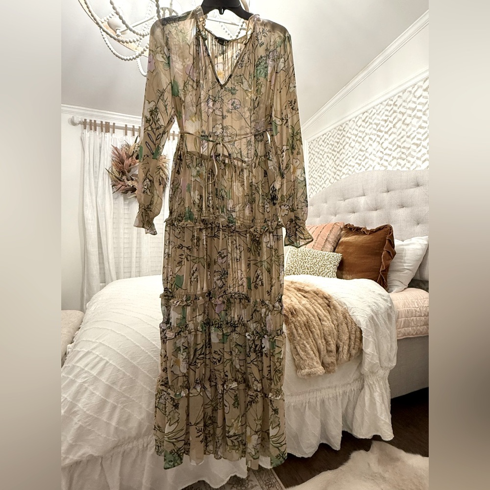 Halogen tan and floral long church dress